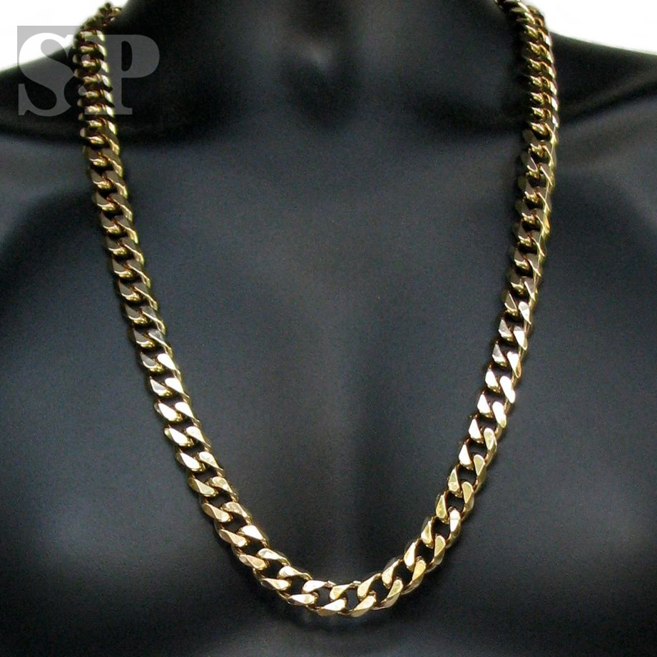 Hip Hop 6mm~14mm Gold Stainless Steel Miami Cuban Curb 24″, 30″ Chain Necklace
