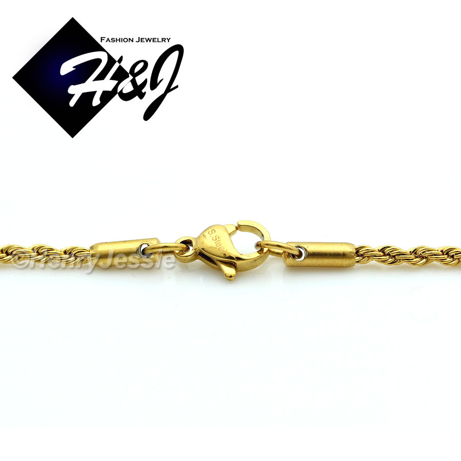 18″20″24″MEN WOMEN Stainless Steel 1.5mm Gold Plated Rope Link Chain Necklace