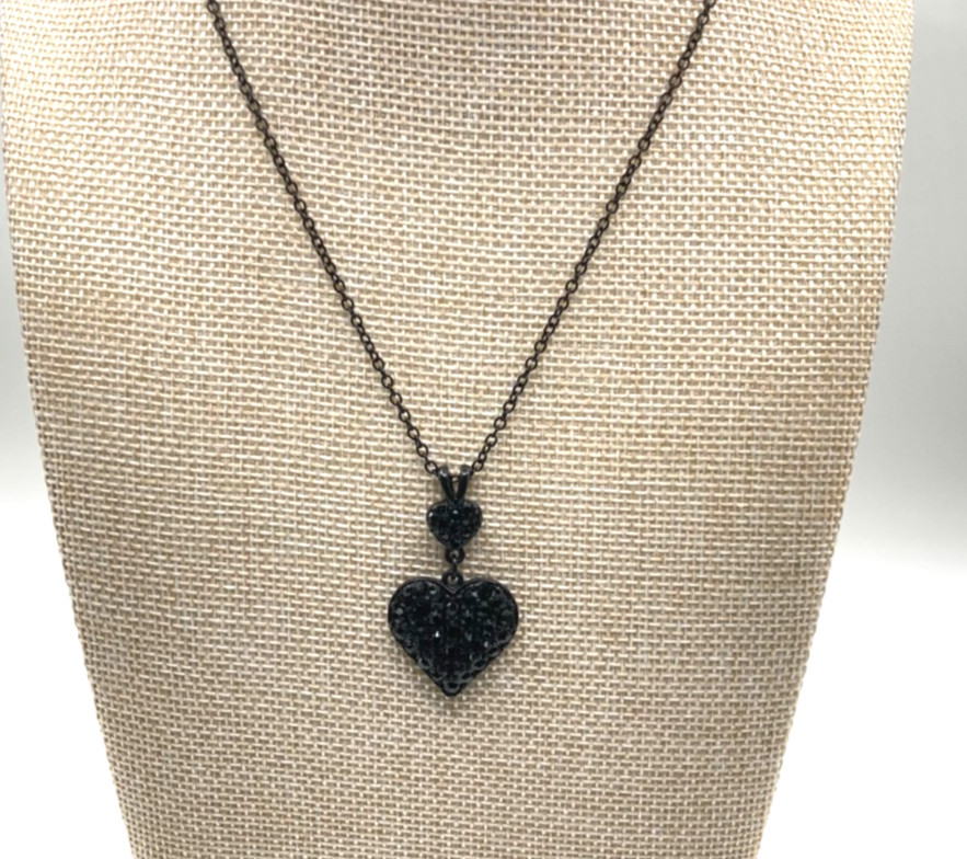EXPRESS Modern Goth Y2K Style ALL Black Pendant Heart w/ Black Rhinestones