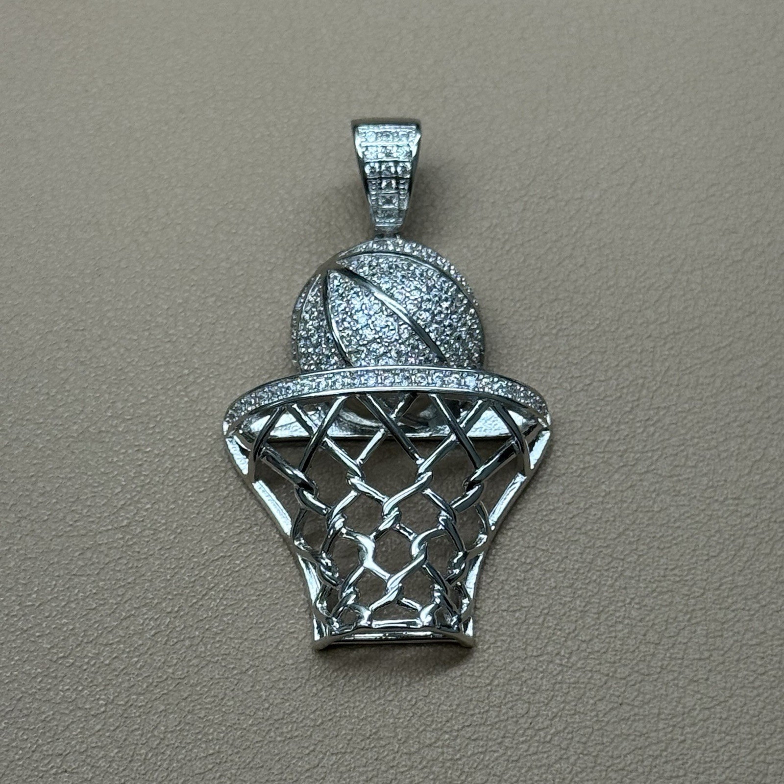925 Sterling silver CZ Hoop Basketball Pendant 4.4mm Bail