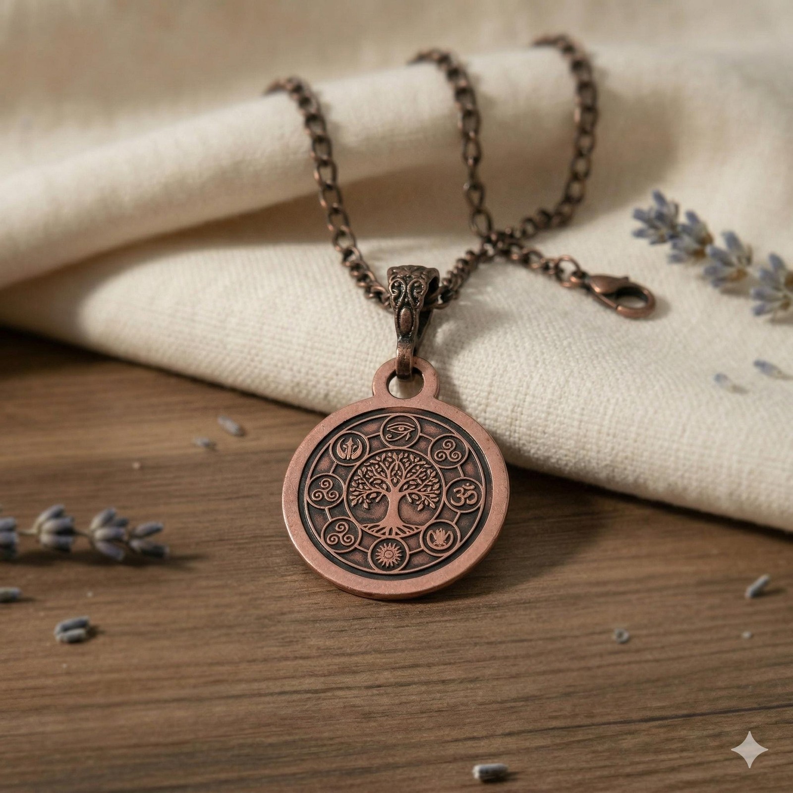 Pure Copper Spiritual Tree of Life + Eye of Horus Necklace – Handmade Boho Gift