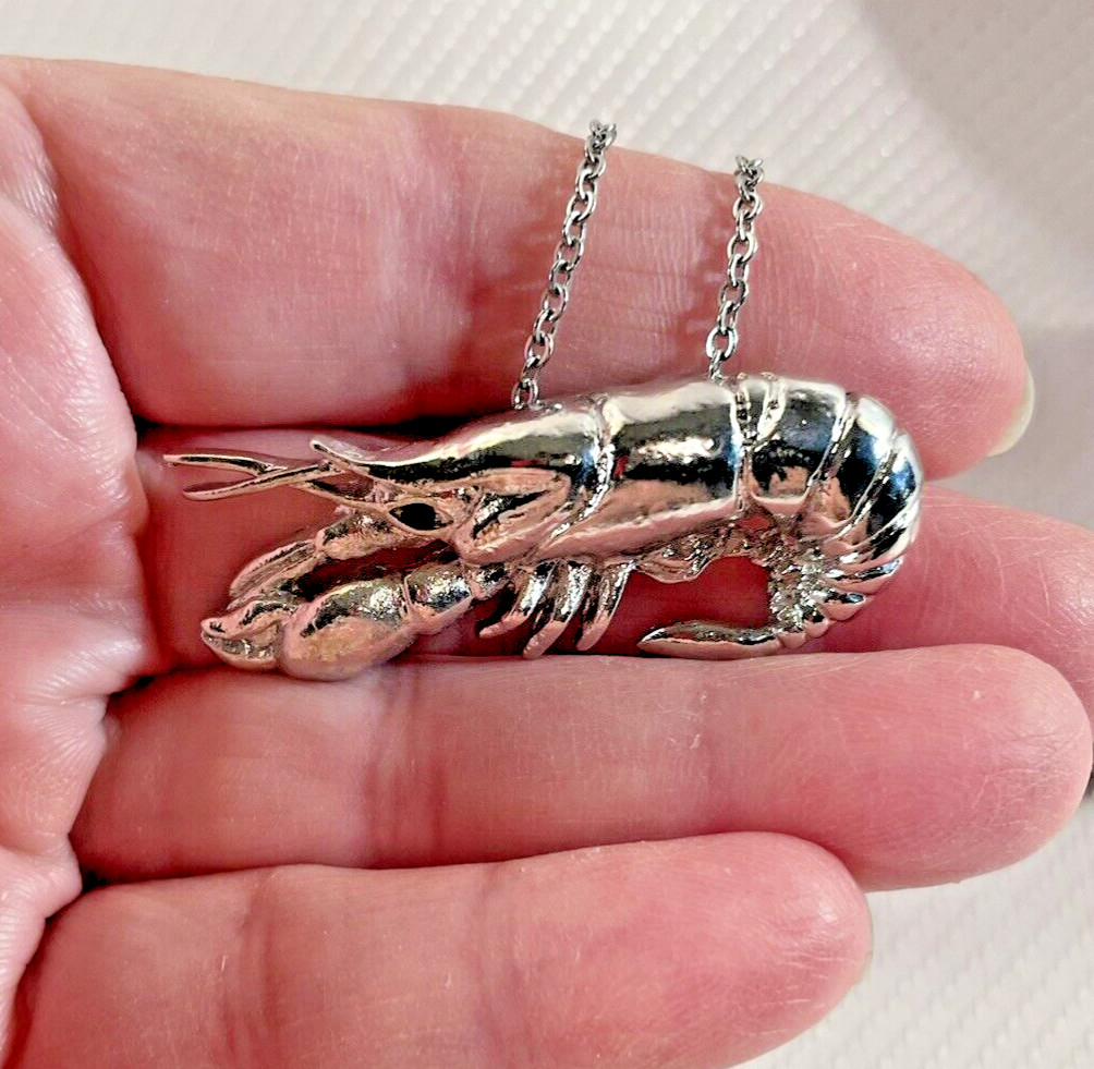 Crawfish Lobster Silver Necklace 24” Stainless Coastal Jewelry Sea Life NEW