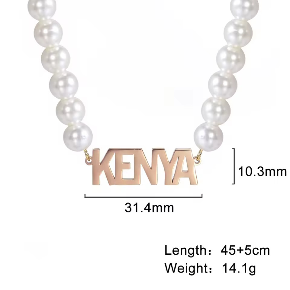 Custom Name Pearl Chain Pendant Necklace Jewelry Stainless Steel Gold Silver