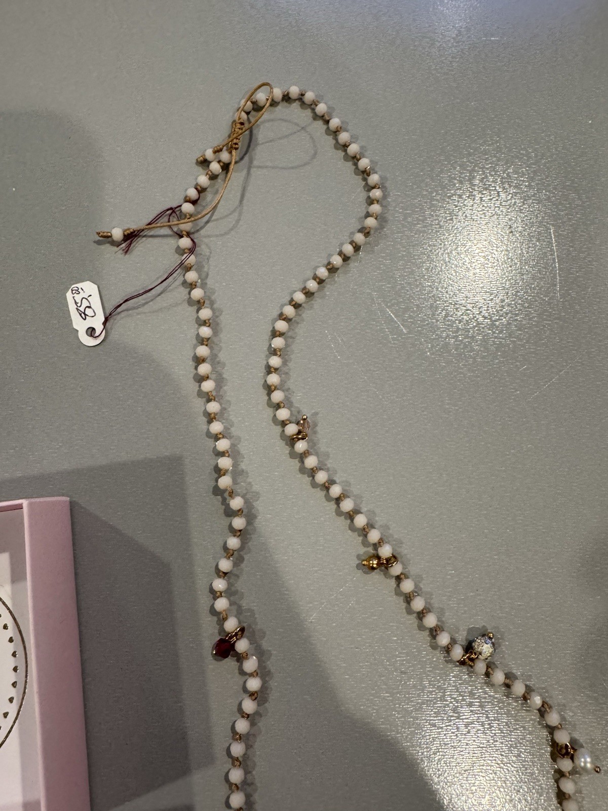Vadavas Necklace Beads White And Gold Adjustable Long Length