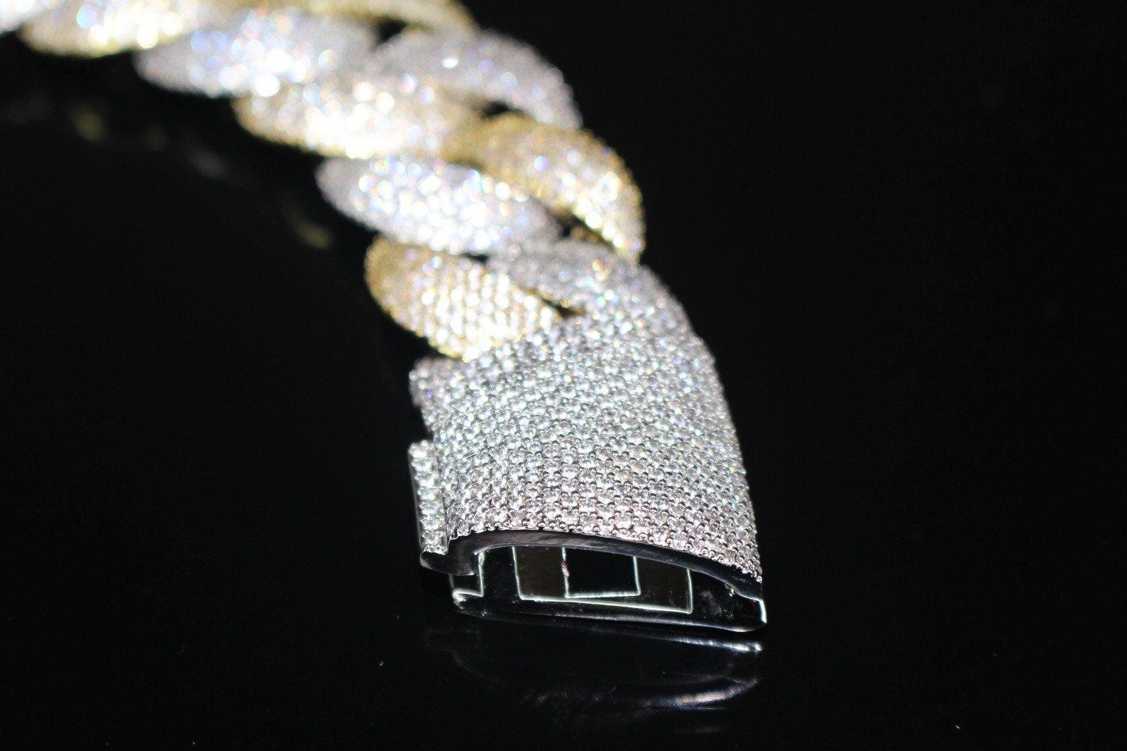XXL 14k STAMPED Cuban Miami 24mm 68ctw Lab Sim Diamond 2-TONE Gold Bracelet 156g