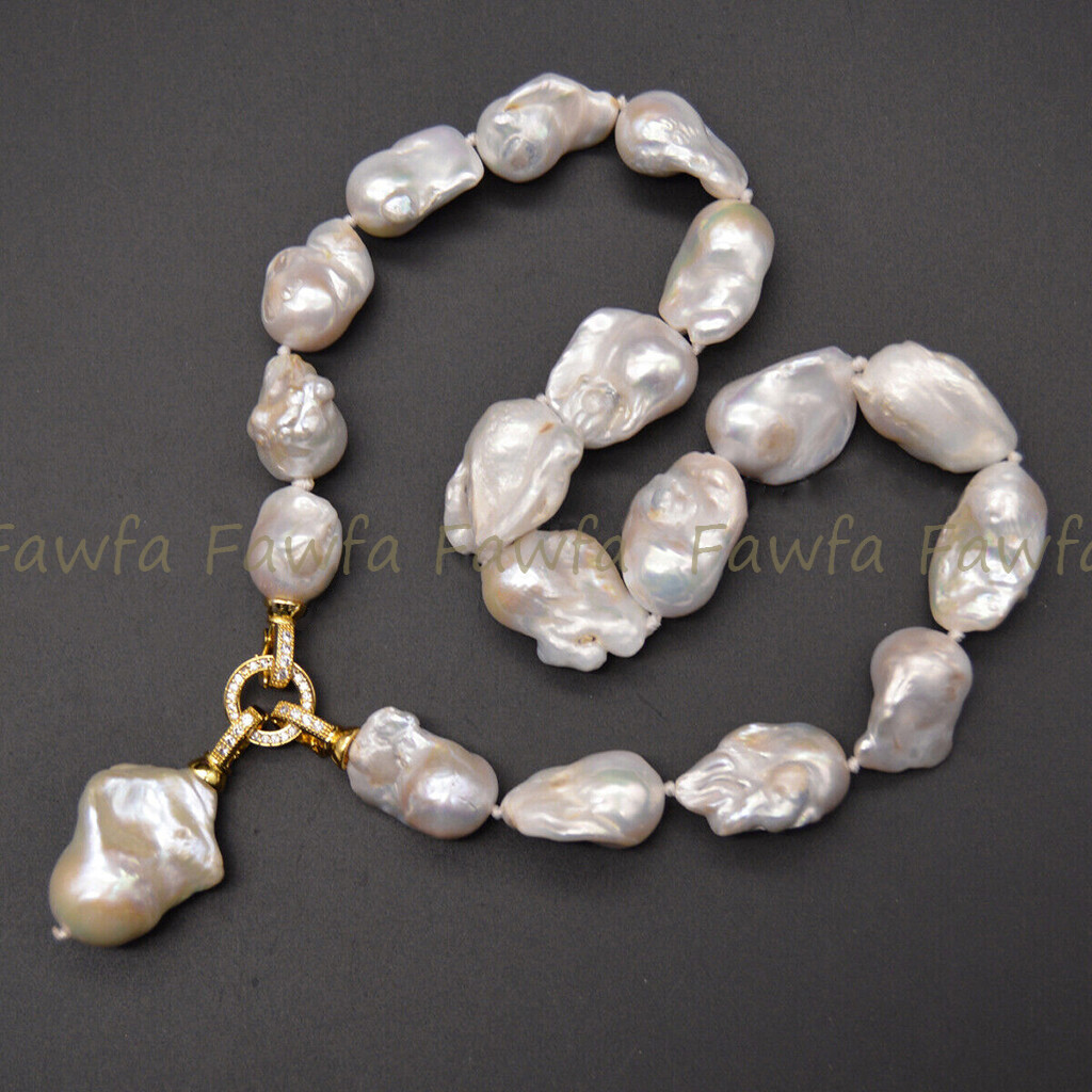 Genuine Natural Large 15-25mm White Keshi Reborn Baroque Pearl Pendant Necklace