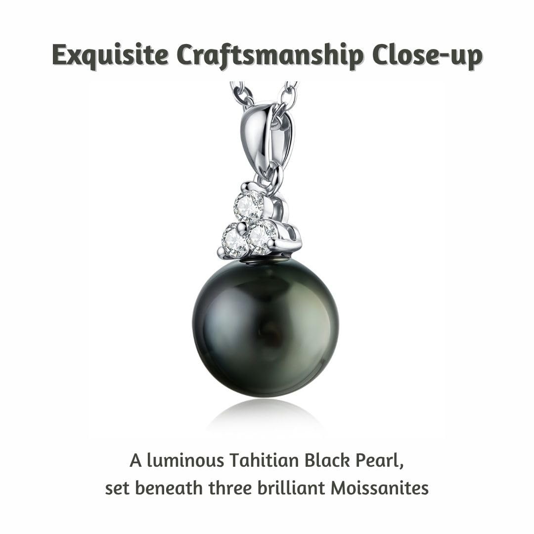 Sterling Silver Black Pearl Pendant Necklace with Moissanite, Elegant Jewelry…