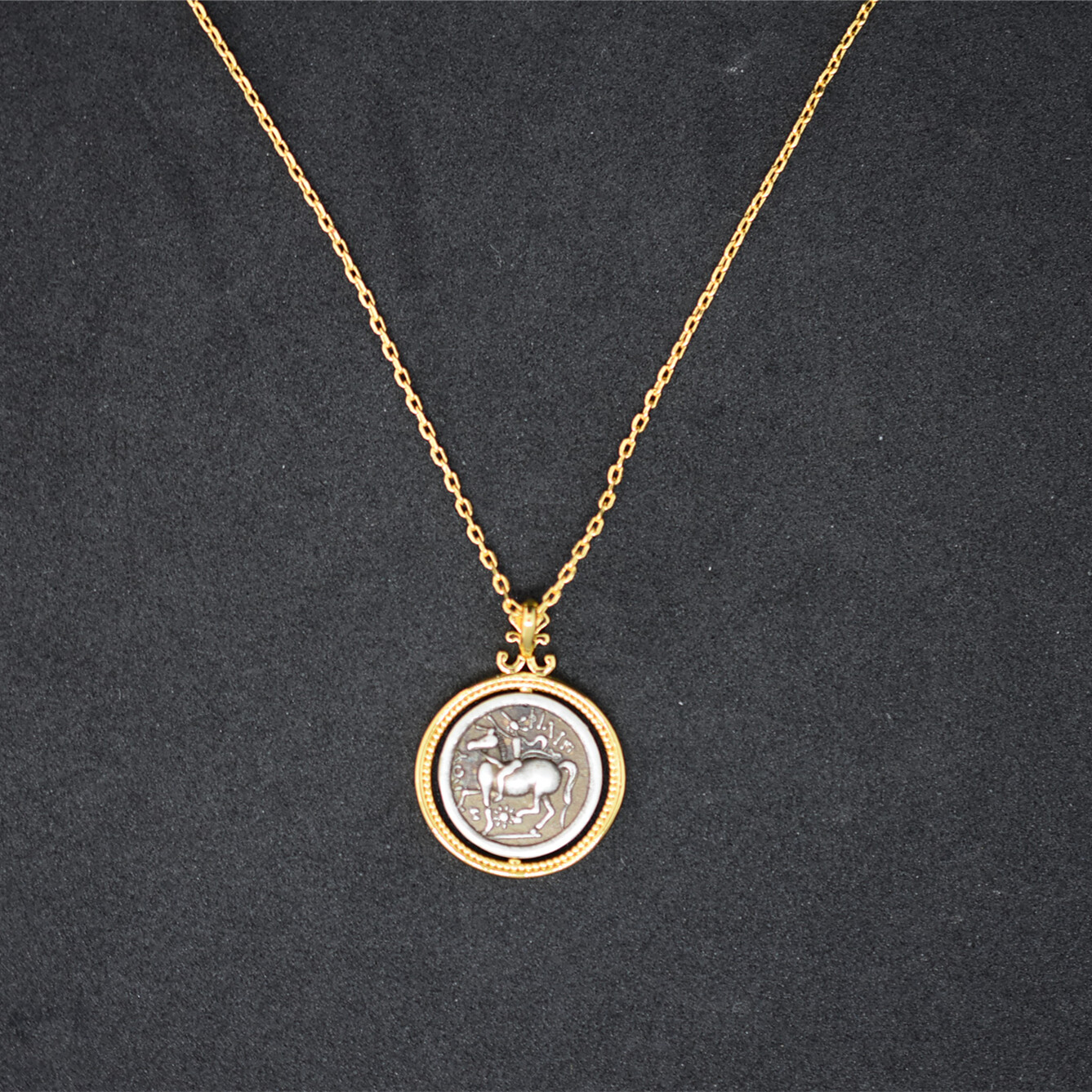 Retro Coins Roman Zeus/God of Transport 2 sided Rotating pendant necklace