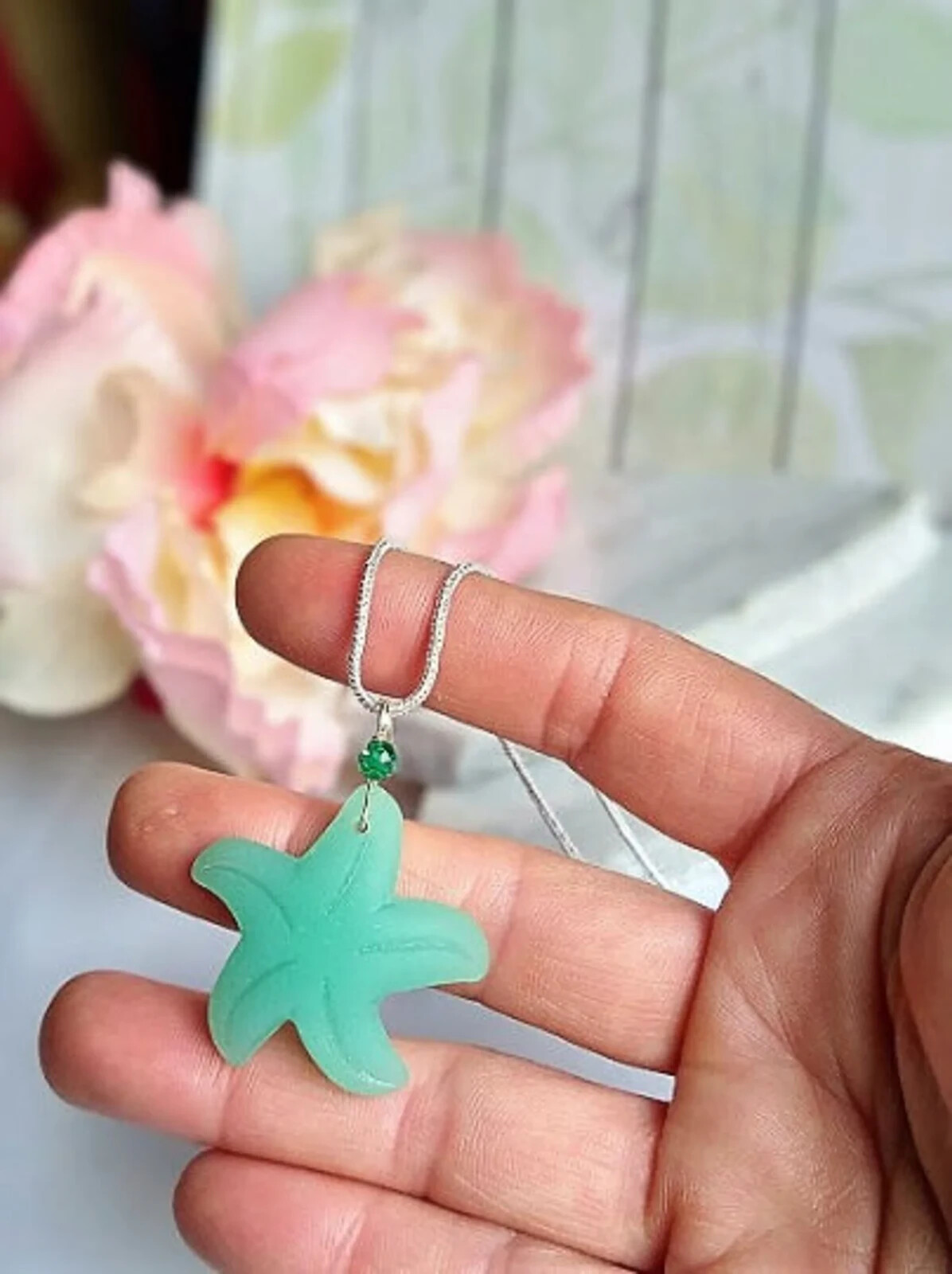 Seaglass Starfish Necklace, Beachy Jewelry for Women, Silver Starfish Dainty