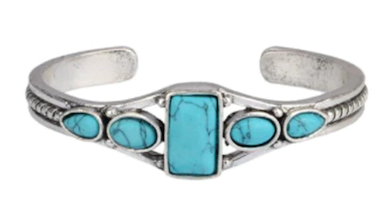 Square Turquoise Colored Stone Silver Cuff Bracelet jewelry western womans 739
