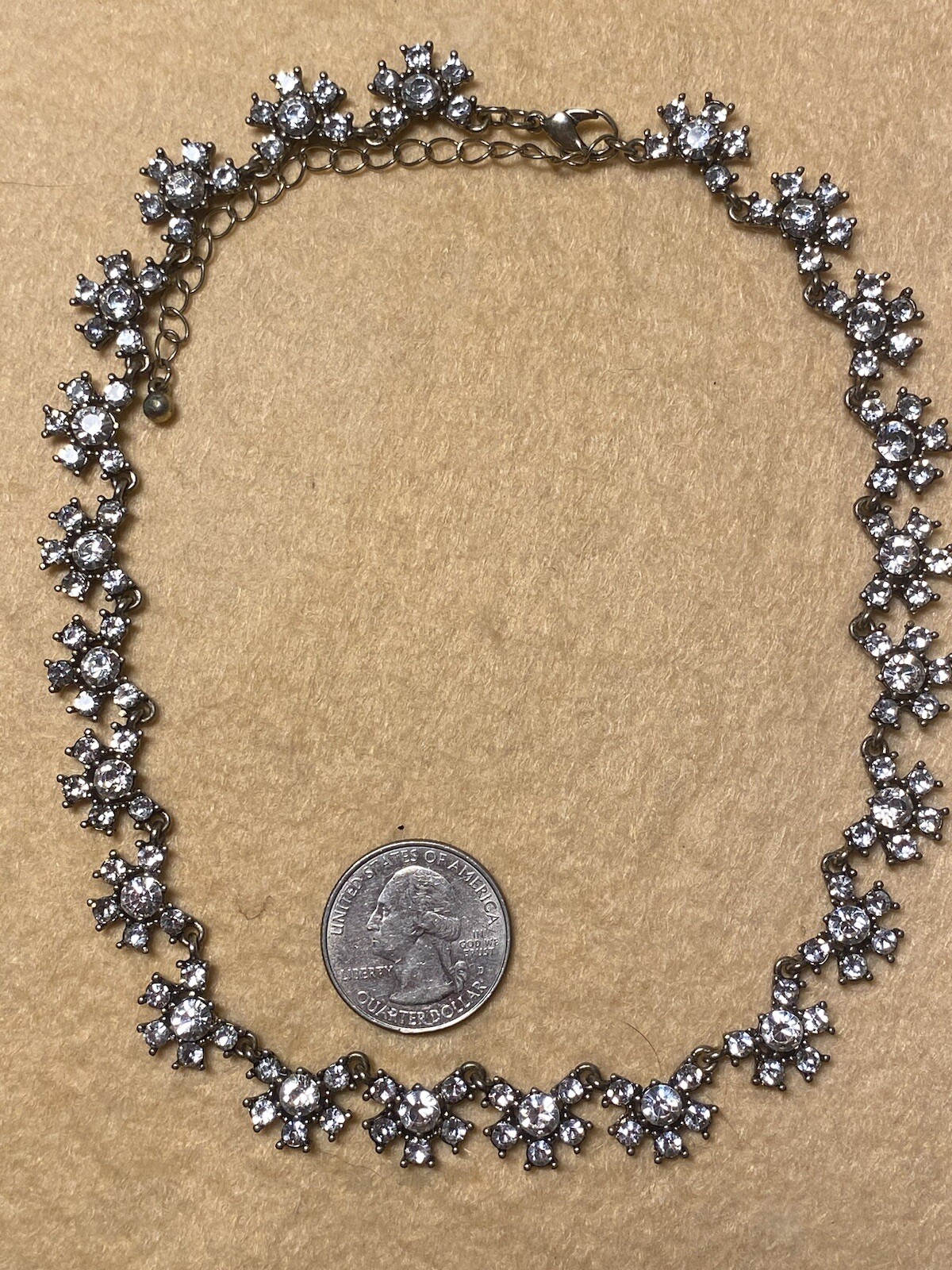 White/colorless Rhinestone 14” Articulating Choker Necklace. 3” Extender