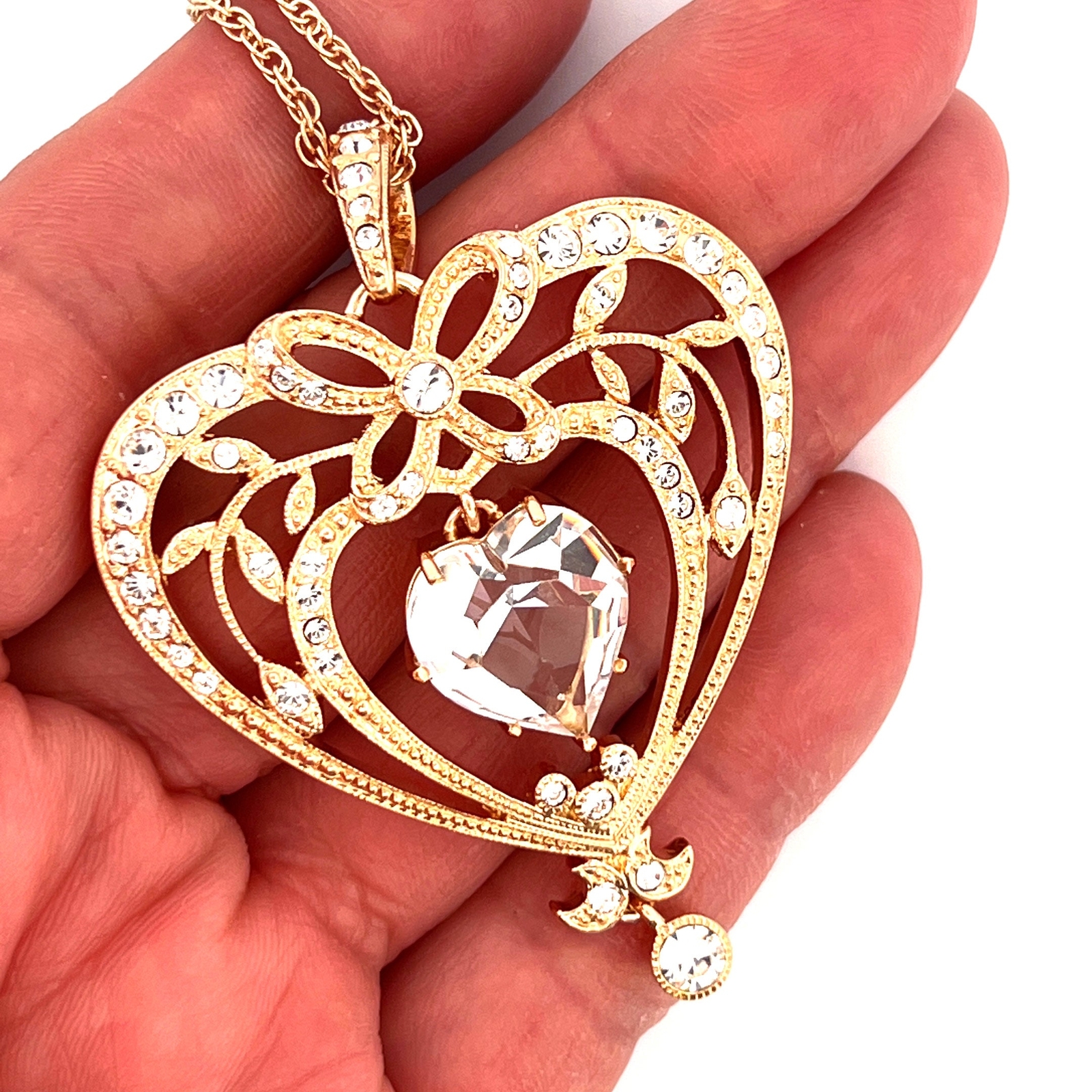 April Birthstone Gold Plated Necklace Set With A Heart Shaped Diamond Crystal