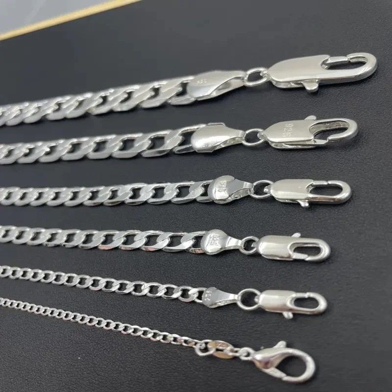 Hot 925 Sterling Solid Silver Sideways Chain Women Men Necklace Jewelry Gift