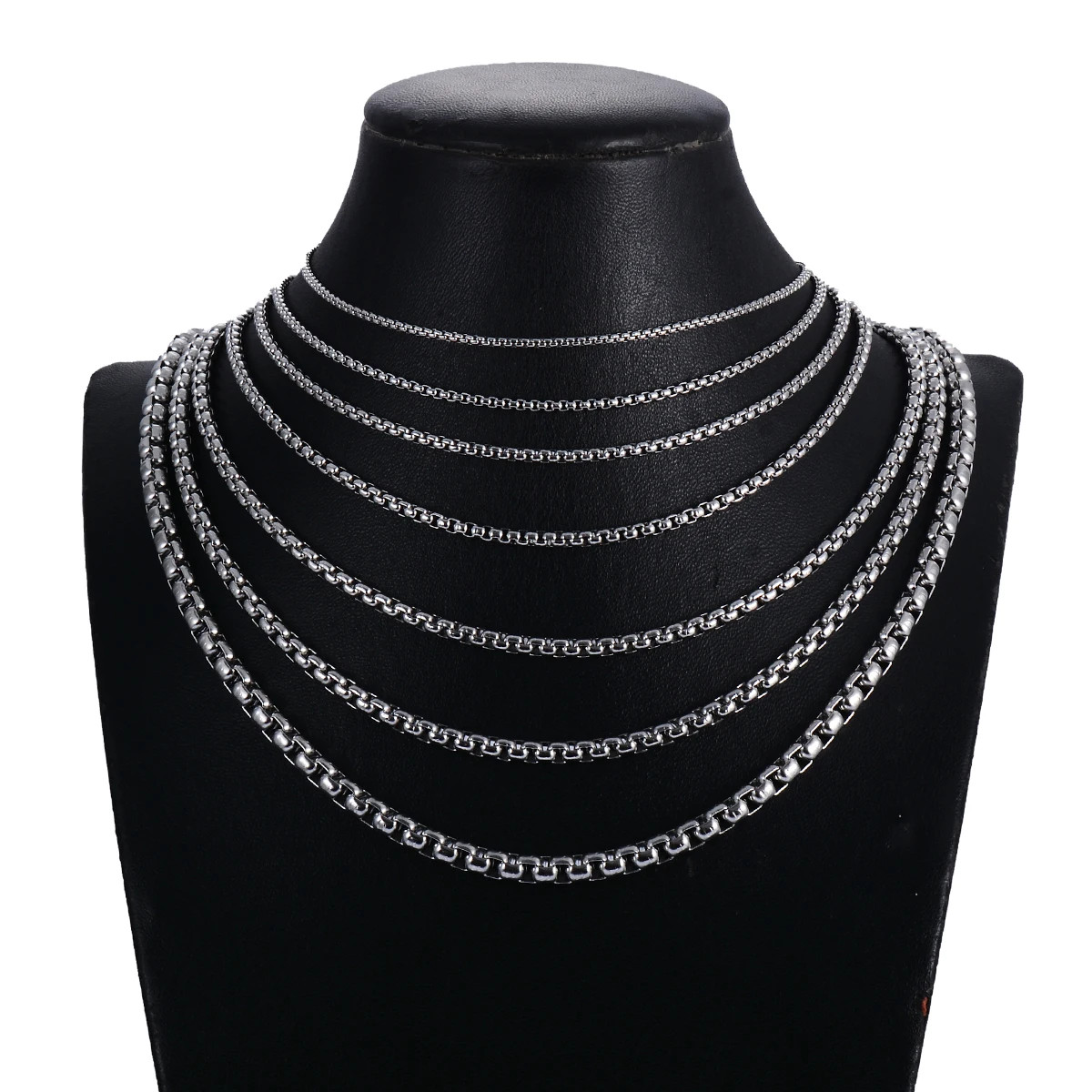 Mens Stainless Steel Square Rolo Chain Necklace Round Box Link 2mm-5mm Women