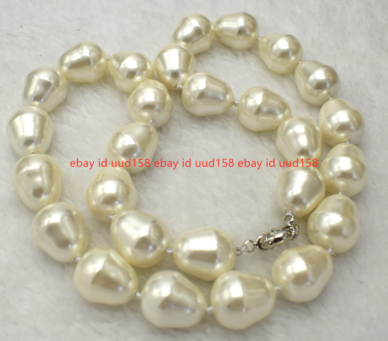 AAA++ LARGE FASHION 20MM SOUTH SEA WHITE BAROQUE SHELL PEARL NECKLACE 18-36″