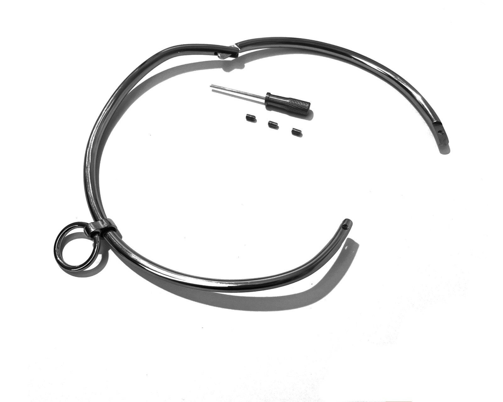 19″ Petite 6mm Curved Stainless Steel Jewelry Bondage Collar with Single Ring
