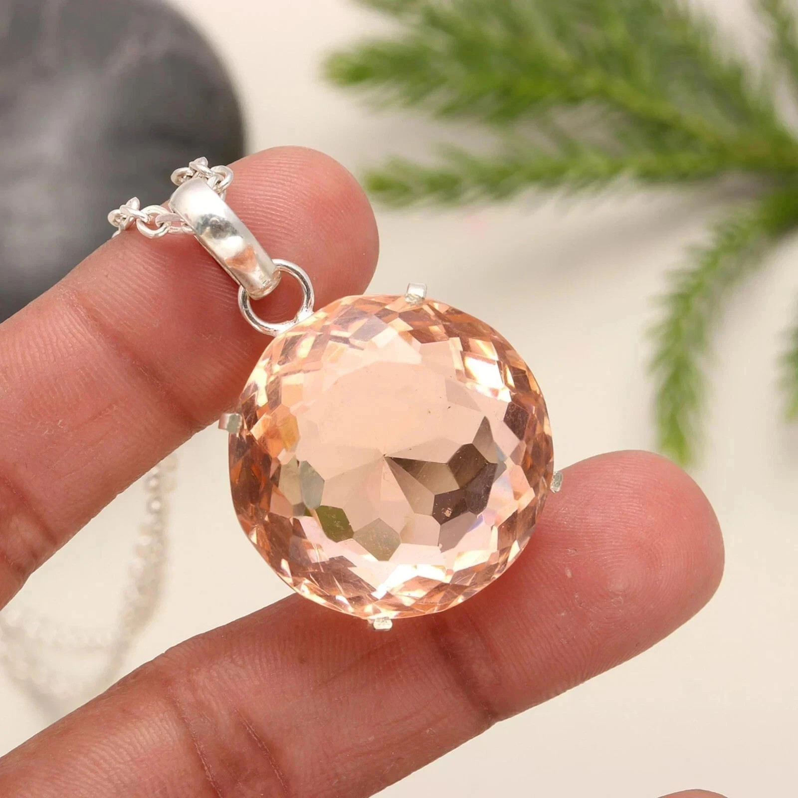 54 CT+ Flawless Peach Topaz Pendant 925 Sterling Silver Plated Jewelry Best Gift