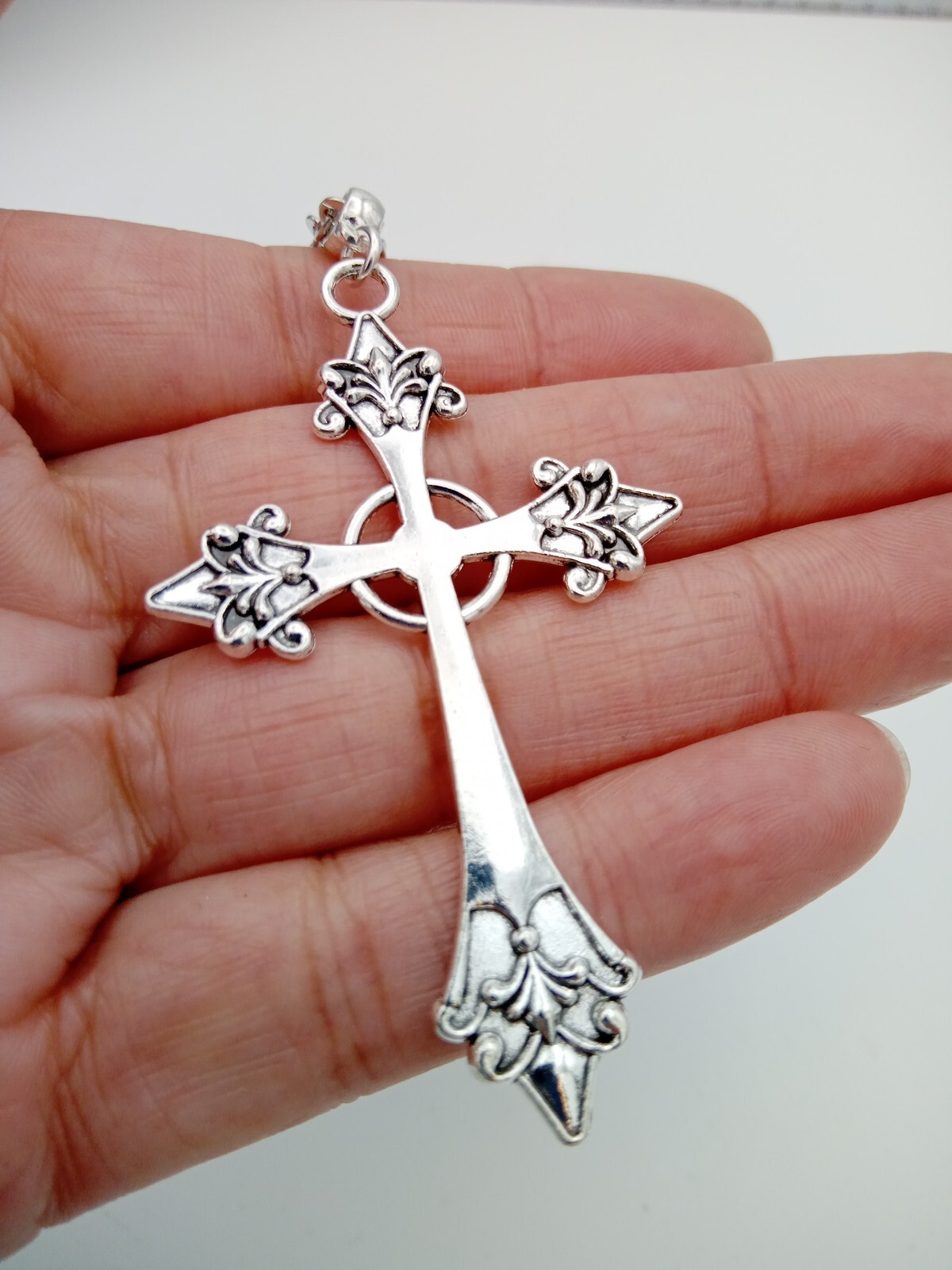 Very Long ornate CROSS Necklace 90cm/36″ chain Large Big Religious Gothic Rock