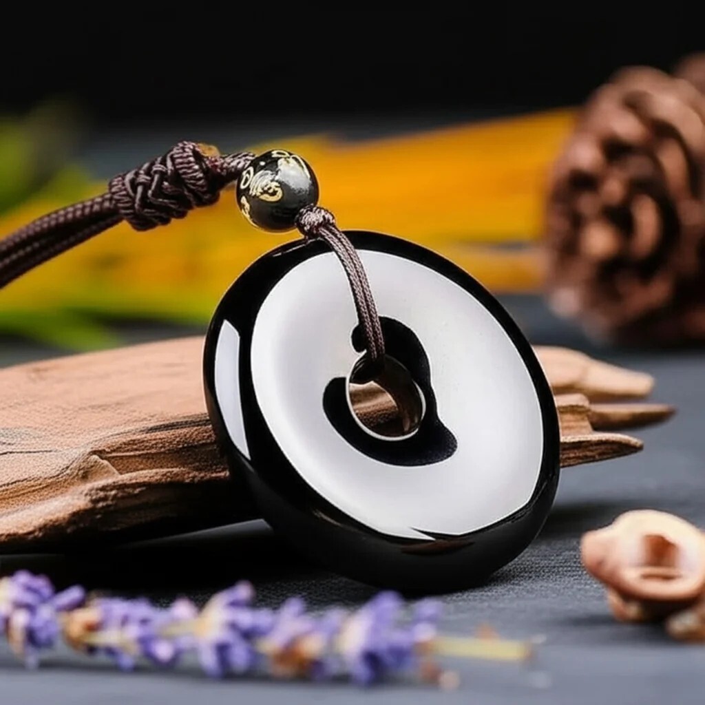 Natural Black Obsidian Donut Pendant Healing Protection Amulet Unisex Necklace