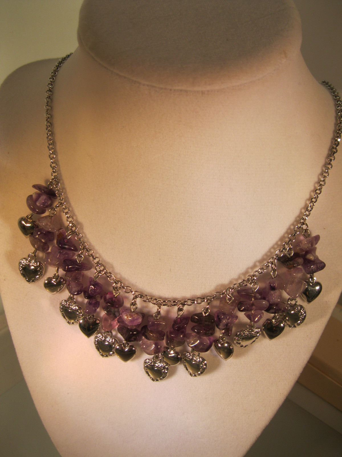 “AMETHYST & SILVER HEART NECKLACE” HANDCRAFTED IN USA! FREE EARRINGS W/PURCHASE!