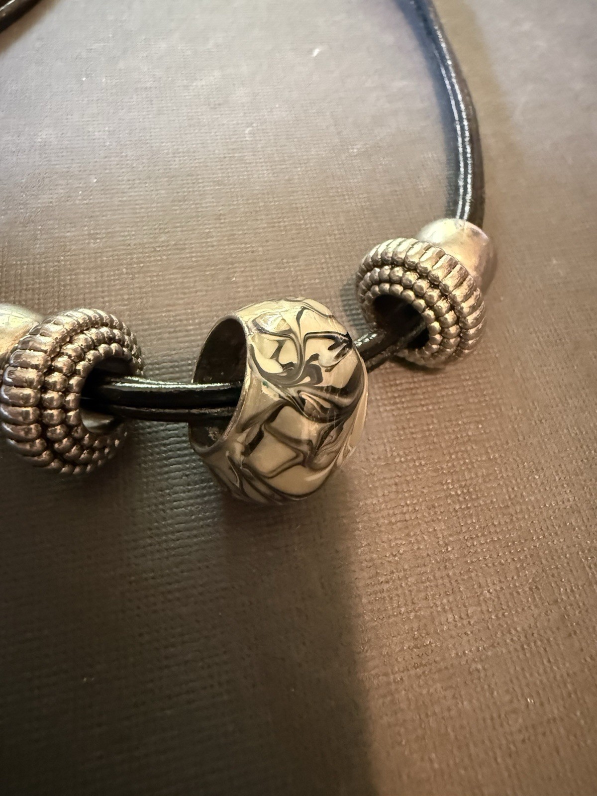 Chico’s Women’s Necklace – Black Faux Leather W Lg Painted Bead + 4 Silver Bead