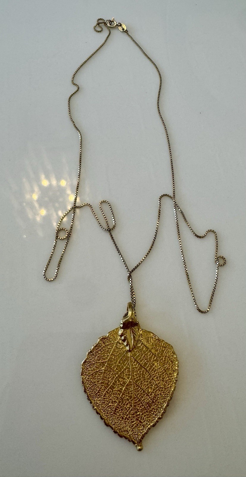 Danecraft 925 Italy Gold Tone Leaf Charm Pendant Box Chain Necklace Spring Ring