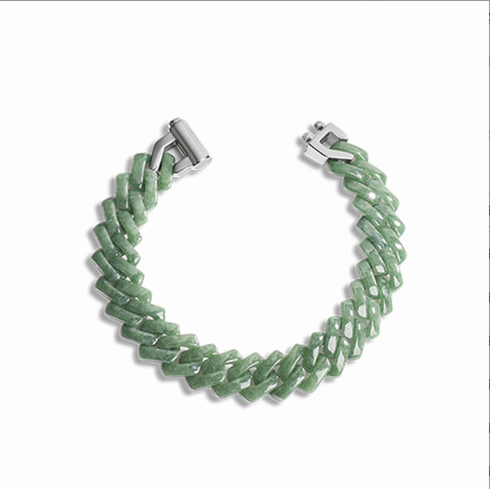 Certified Grade A Green Blue Burma Jade jadeite Cuban Chain Bracelet Necklace
