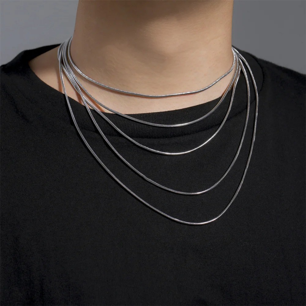 Stainless Steel Snake Chain Necklace 0.9-1.5mm Choker Link Men Women Gift