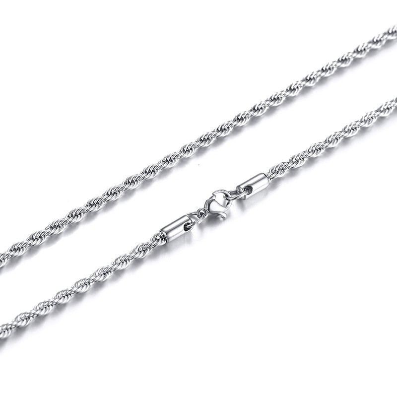 Men Women Necklace Twist Rope Chain Link Stainless Steel 16/18/20/22/24″ Silver