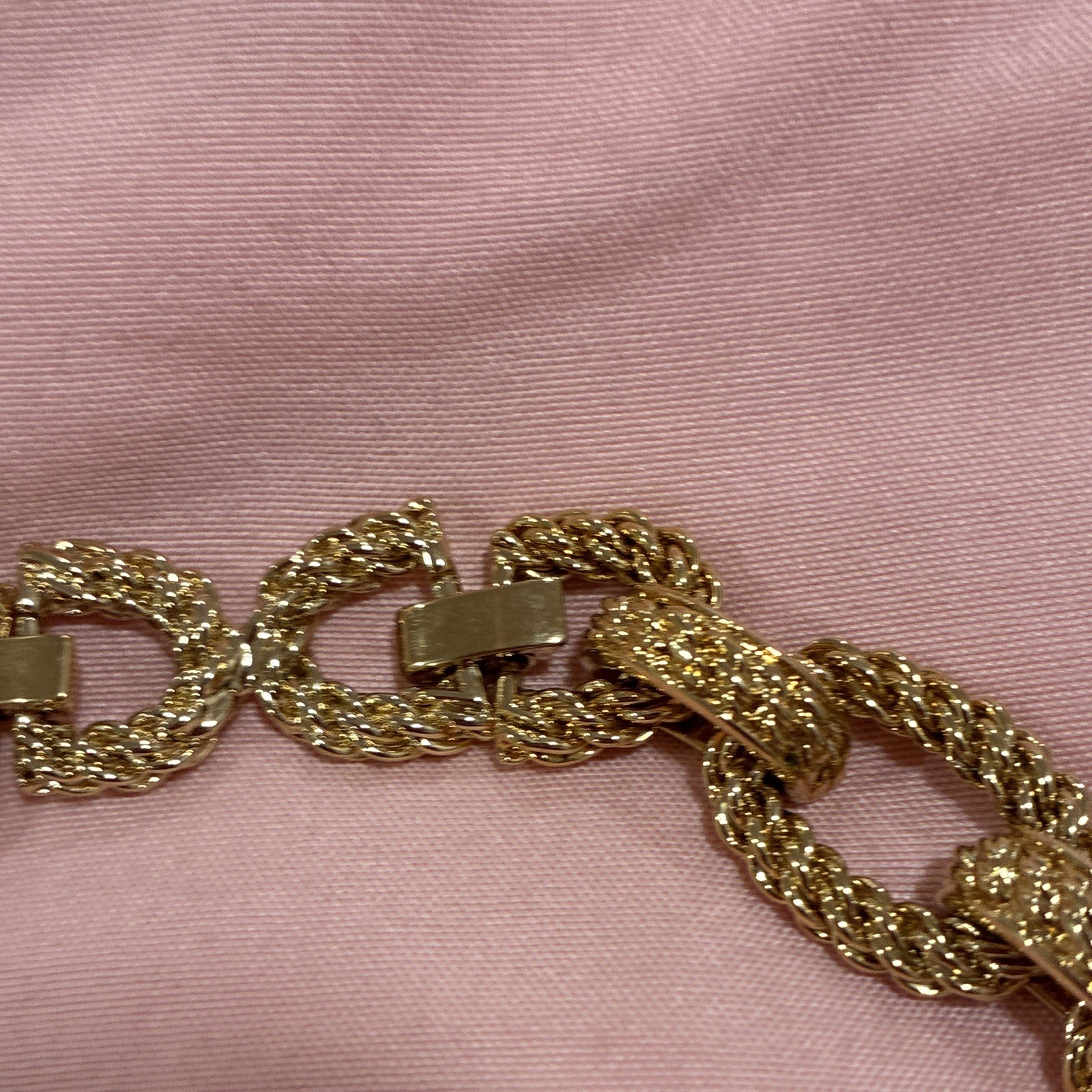 Gold Tone Oval Link Chain Necklace Clear Crystal Accent Links Box Closure