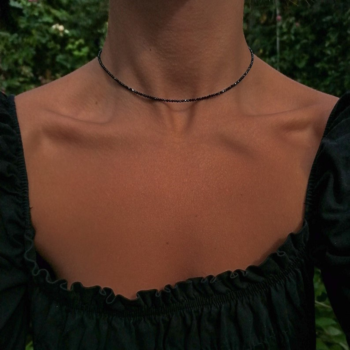 Natural Black Obsidian Choker 2mm Crystal Gemstone Beads Dainty Choker Necklace