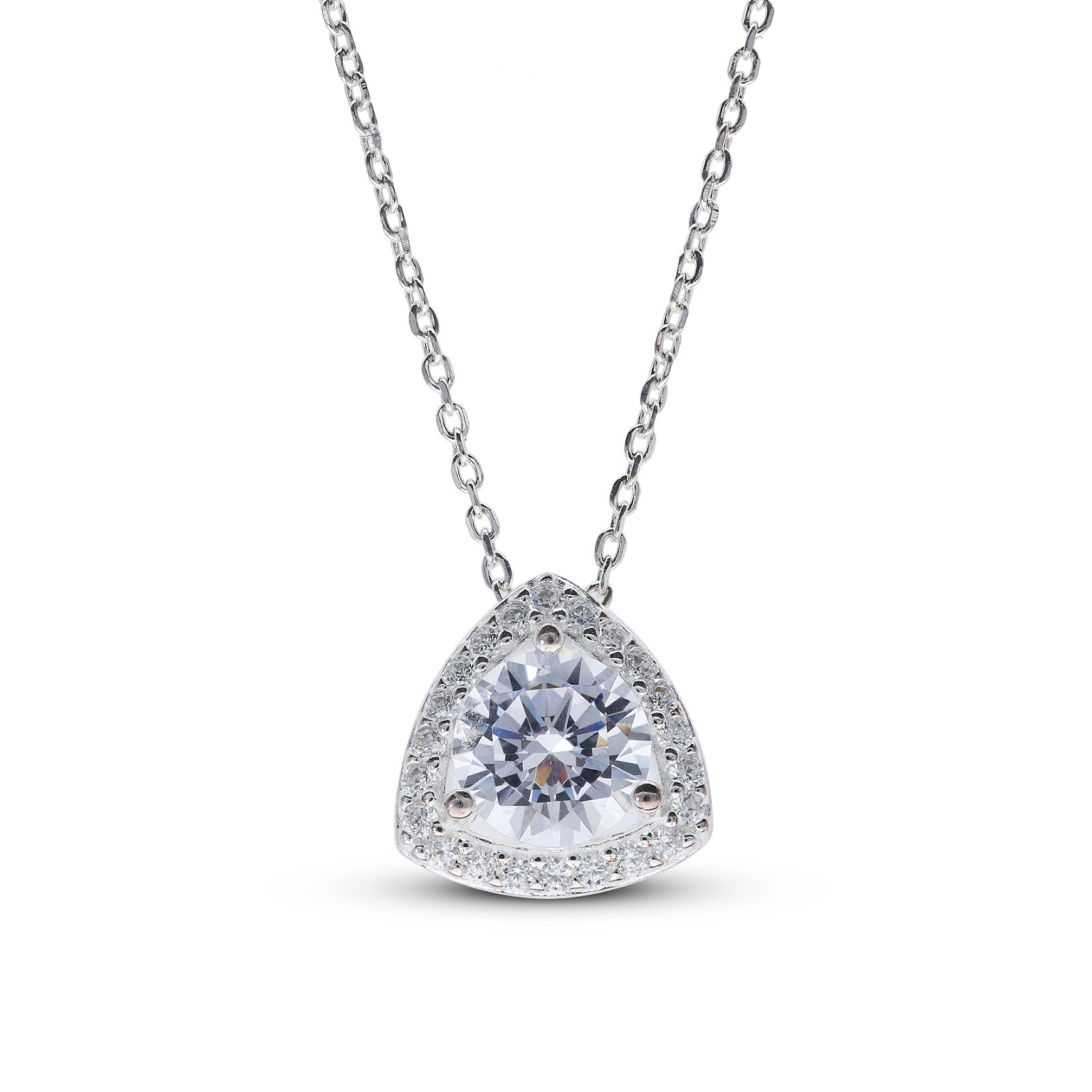 Trillion shape Sterling Silver Pendent Necklace Brilliant cut Cubic Zirconia