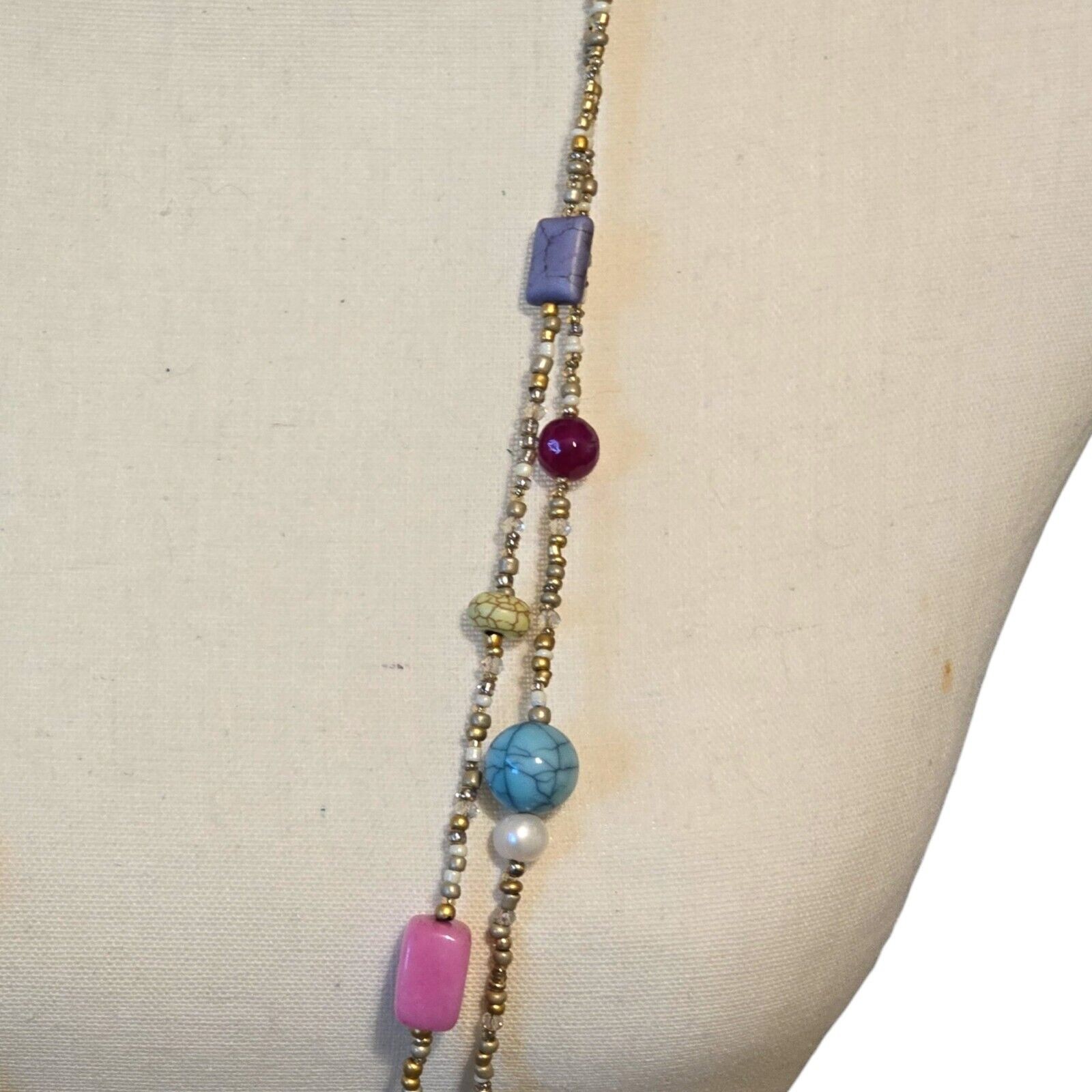 Chicos Necklace Chico’s Multicolor Beads Various Shapes Bohemian Style 36″