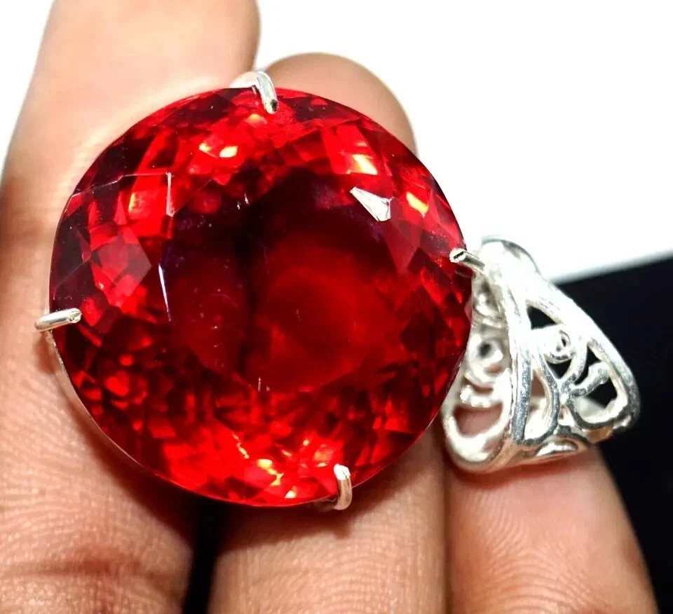 95 CT+ Flawless Blood Red Topaz Pendant 925 Sterling Silver Plated Jewelry