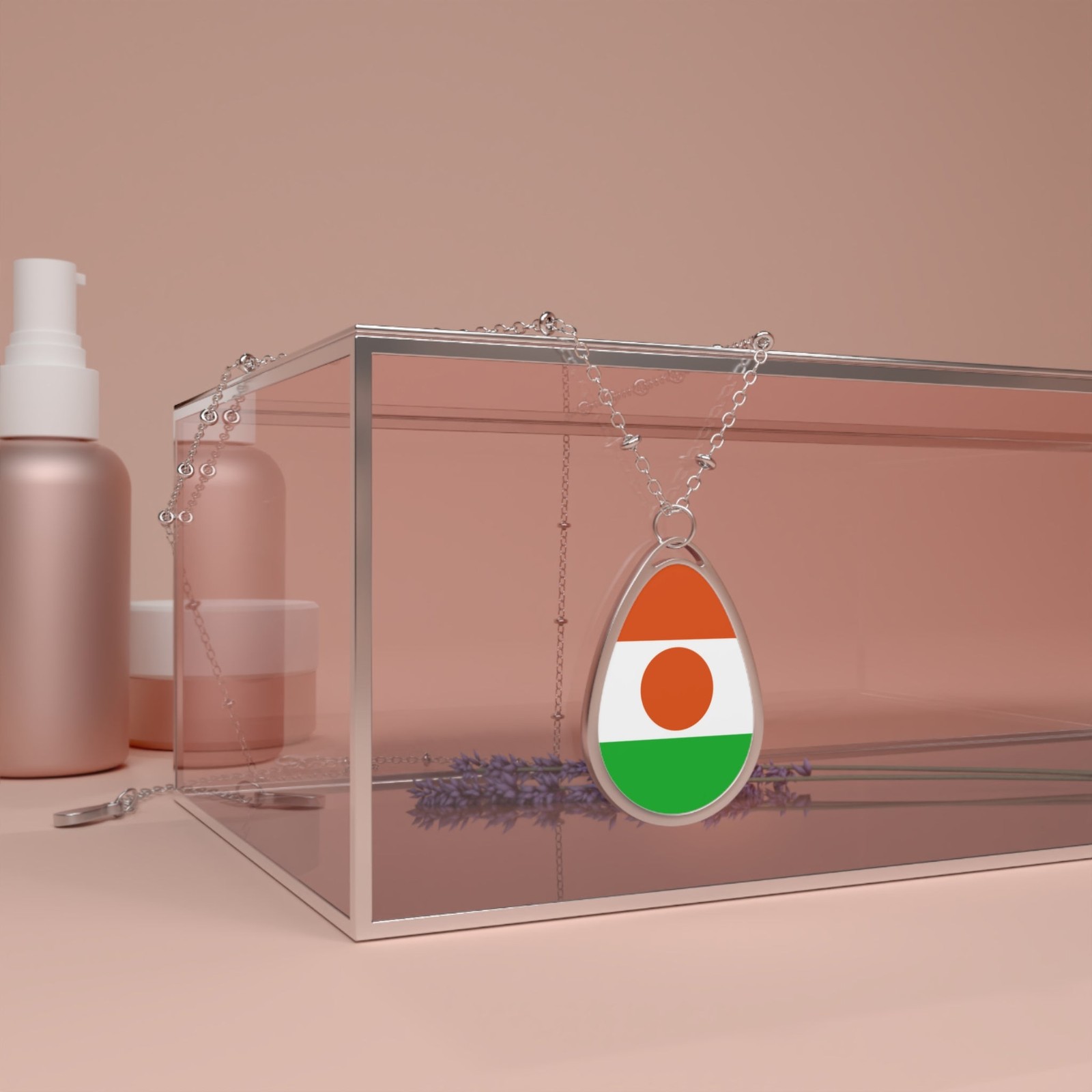 Niger Flag Oval Necklace – Nigerien Heritage Pendant – One Size / Silver