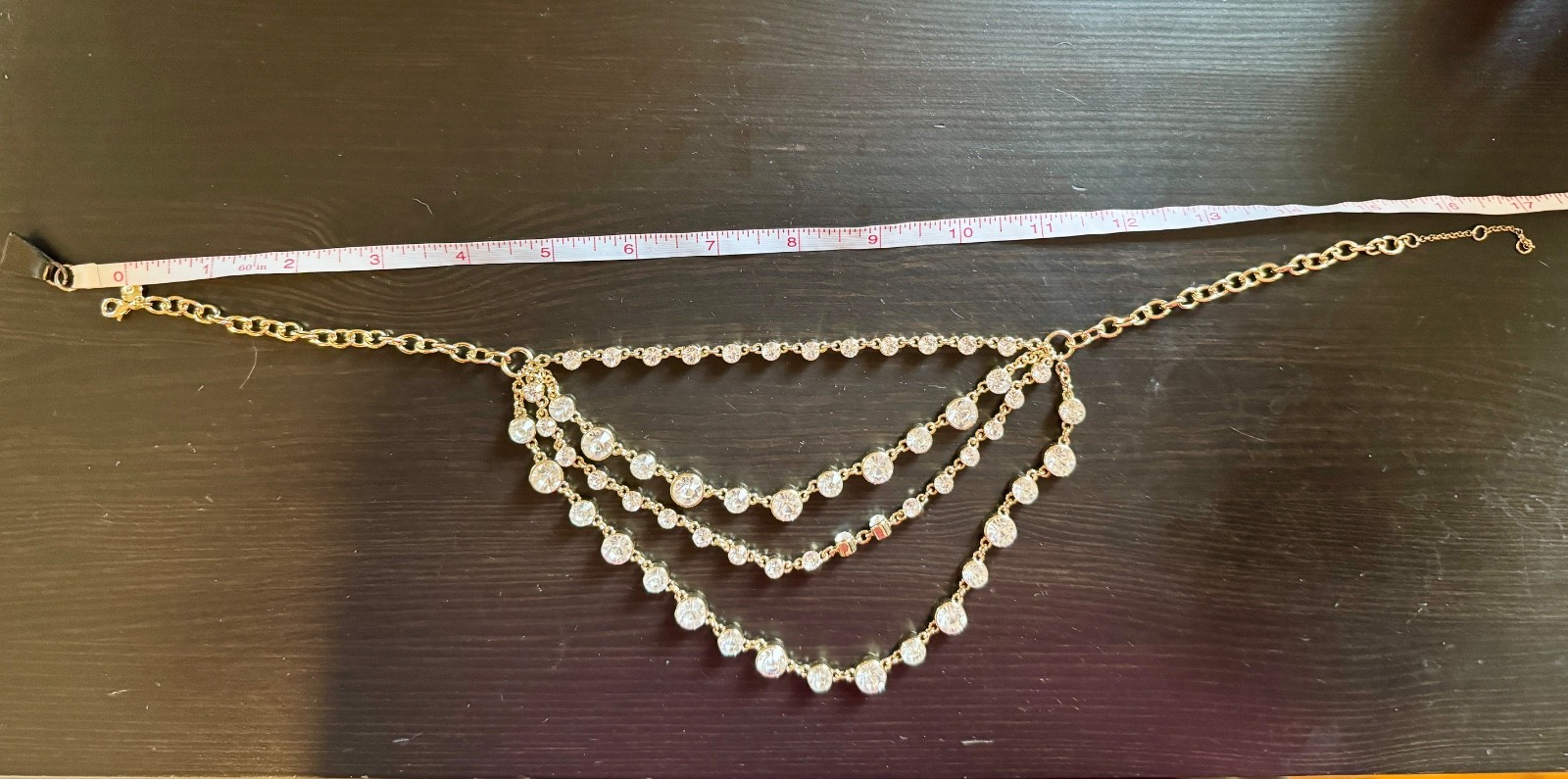 J. CREW Gold Tone Four-Layer Clear Crystal Statement Necklace, 16″
