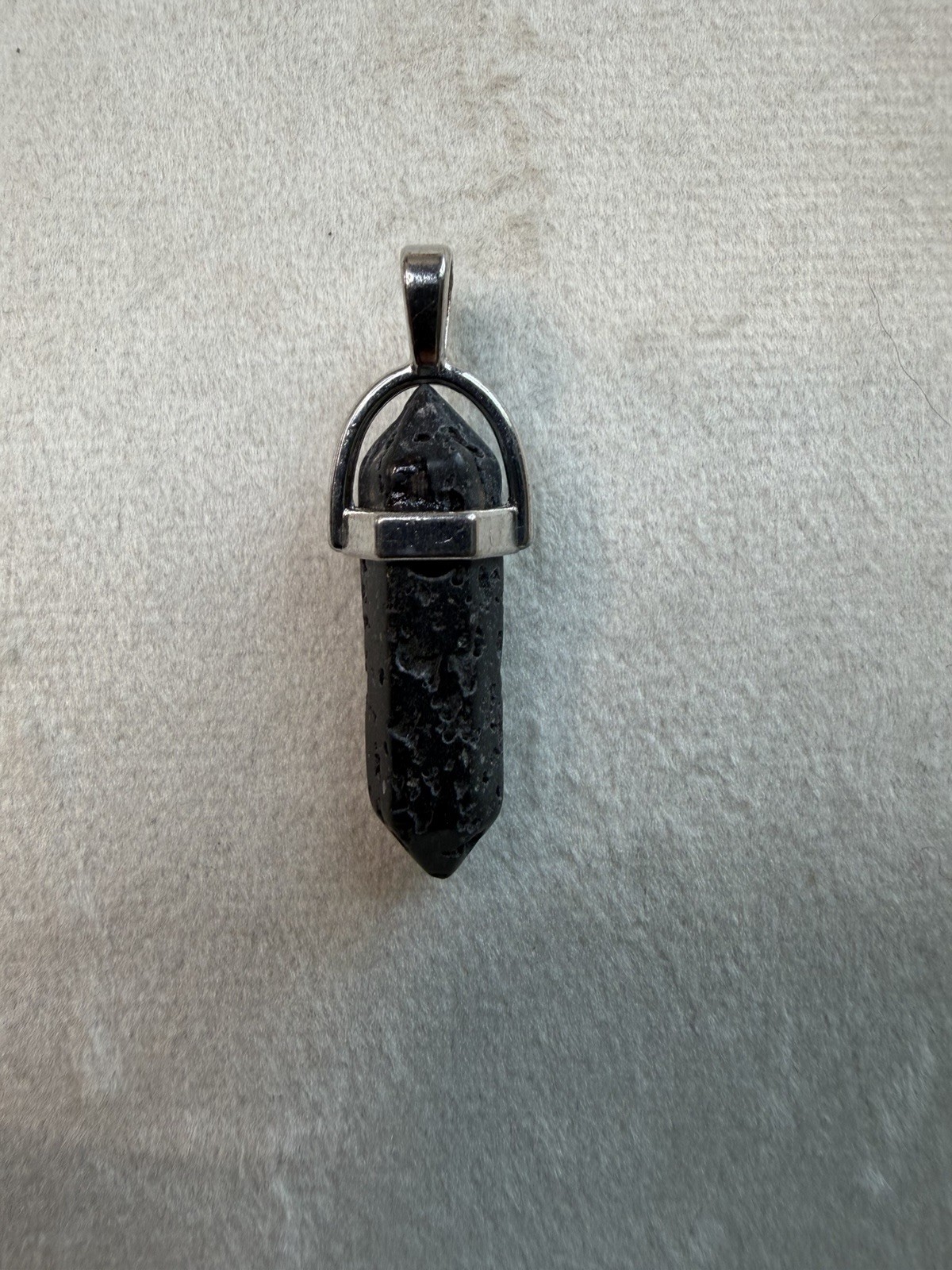 Black Lava Rock Point Charm Pendant Silver Tone Cap Bail Black Silver Stone