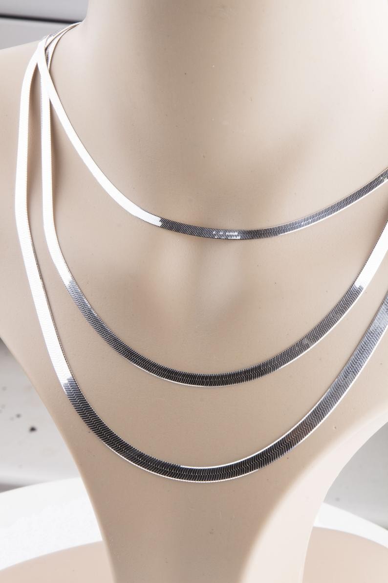 Solid 18K White Gold Filled TARNISH-FREE 18″ 4 mm Flat Snake Chain Necklace K764