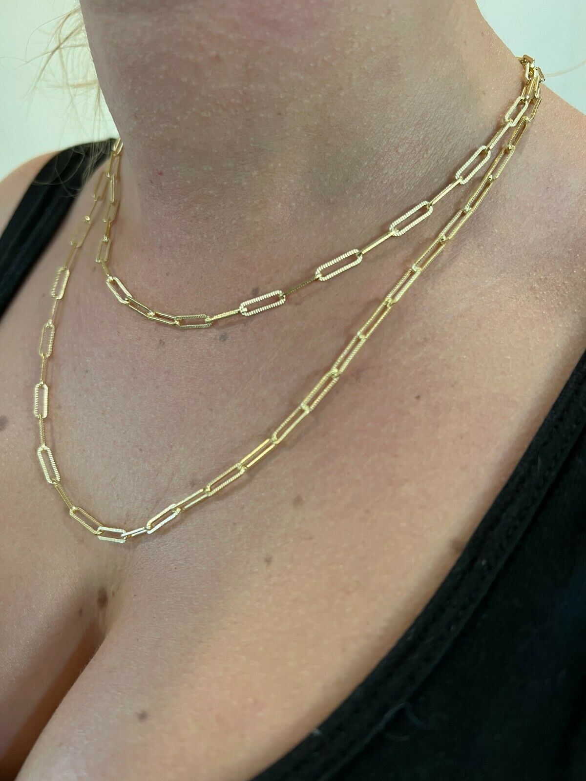 14k Gold Plated Silver Paperclip Chain 3.5mm Diamond Cut Necklace Italy Layered