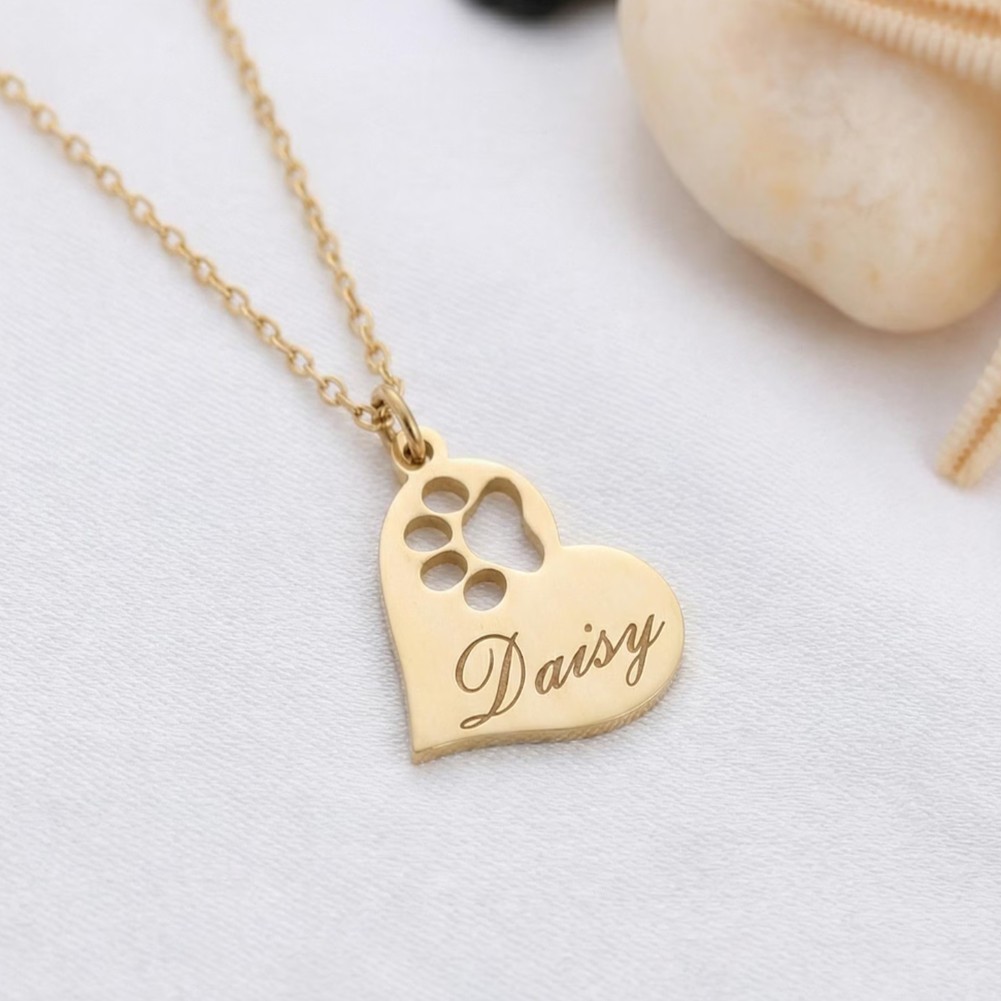 Personalized Paw Name Necklace with Engraved Pet Jewelry for Animal Lover Gift