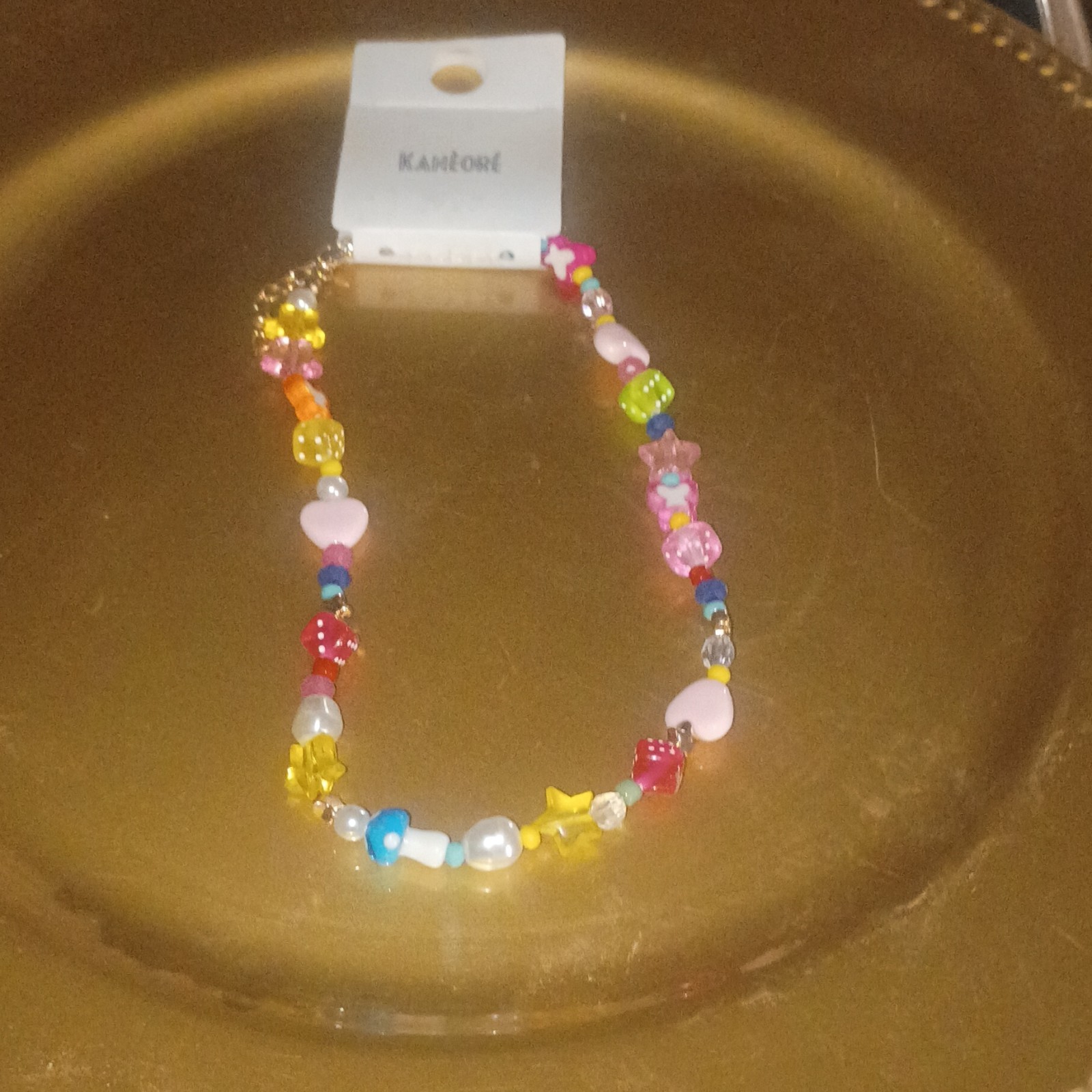 KAMIORE Multicolor Plastic Beaded Necklace Heart & Star Charm Jewelry