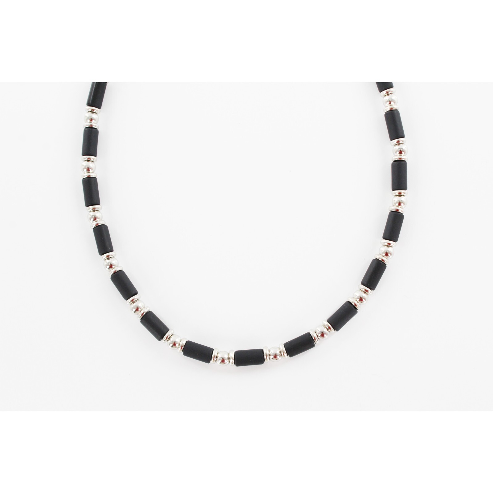 New Mens 18″ Surfer Style Silver & Black Beaded Necklace #N2609
