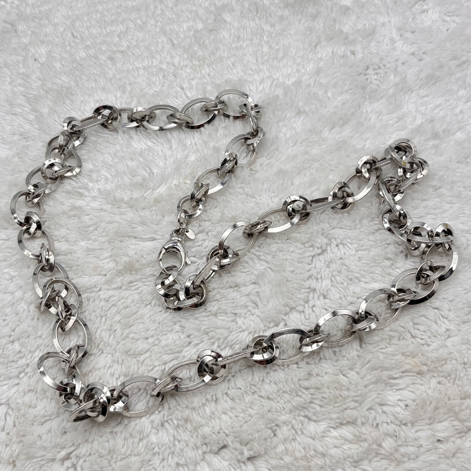 Bronze Milor Italy Necklace Chunky Oval Link Chain Silver Tone LONG 36″