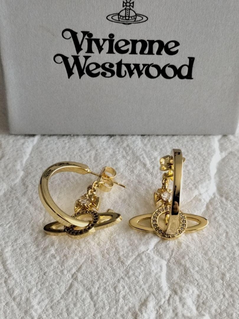 Vivienne Westwood Earrings MIRANDA Orb Hoop Dangle Gold w/Pouch NO BOX