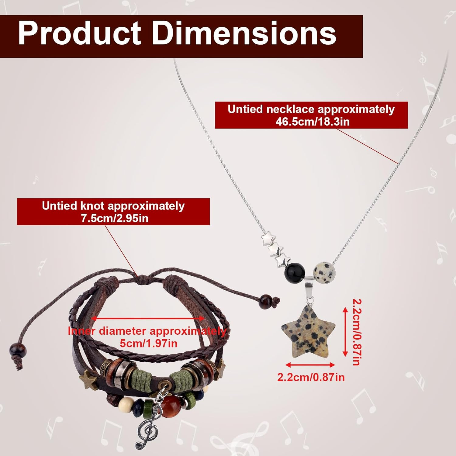 Fairy Grunge Necklace & Bracelet Set, Handmade Multilayer Leather Music Braided