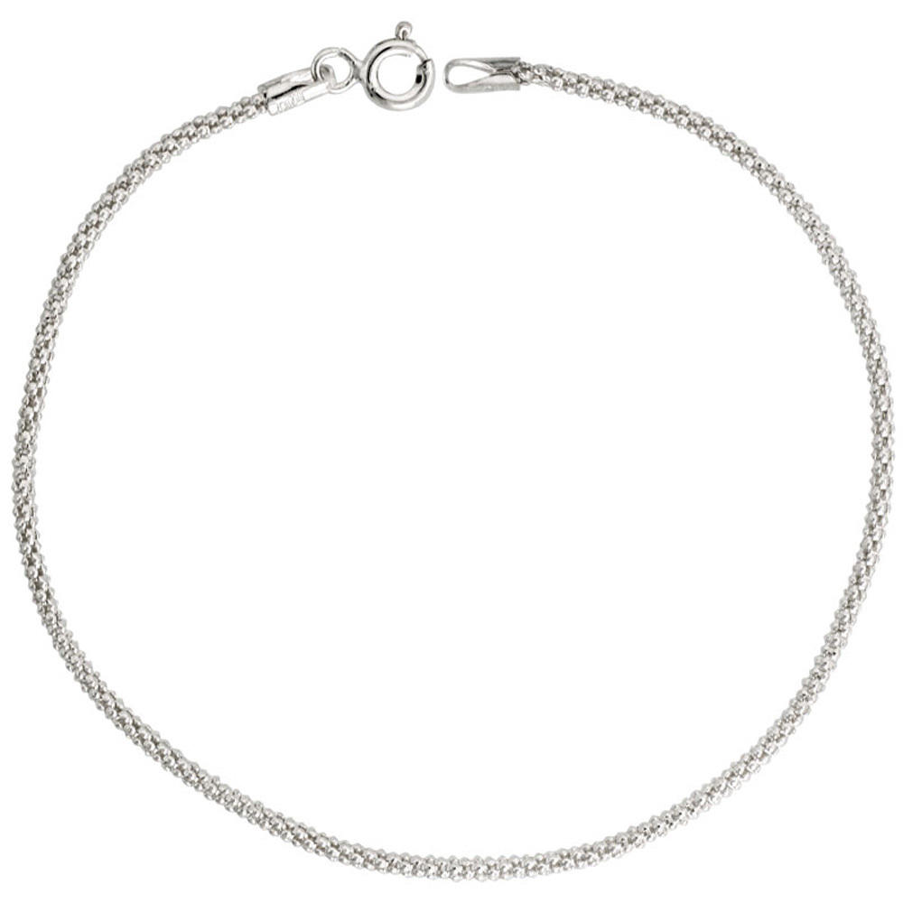 Sterling Silver 1.6 mm Popcorn Chain Necklace, NICKEL FREE, Made in Italy