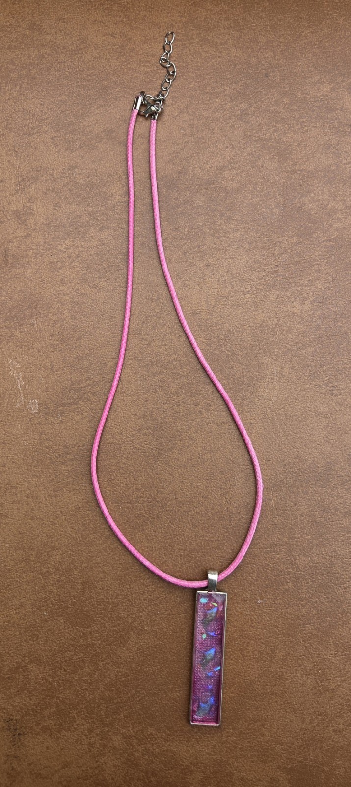 Homemade Cord Pendant Necklace Purple Rectangle Bar Pendant Lobster Closure