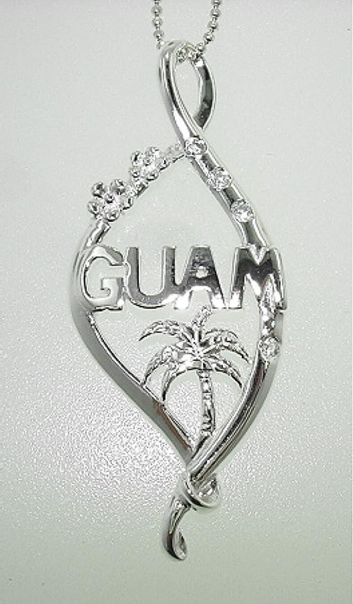 17MM 925 SILVER GUAM CHAMORRO MICRONESIAN PALM TREE PLUMERIA CZ SLIDER PENDANT