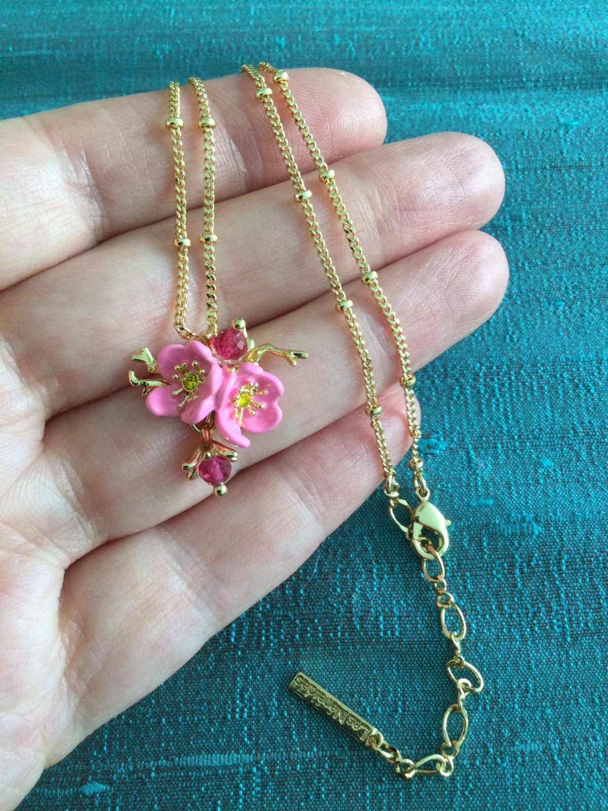 Les Nereides Pink and Gold WILD ROSE Pendant, Brand New with Pouch