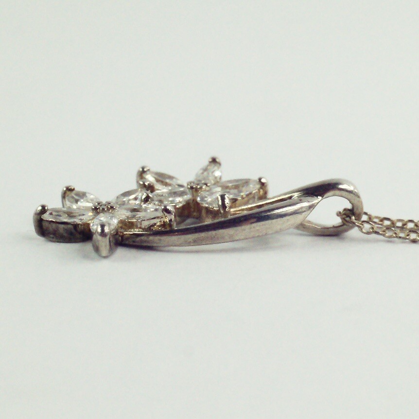 sterling silver white/colorless CZ double flower pendant cable chain necklace